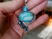 Кулон с дендритовым опалом и черным жемчугом, фотография 2
