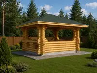 Беседка из оцилиндрованного бревна, фотография 2