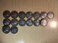 Юбилейные монеты номиналом 10 российских рублей.