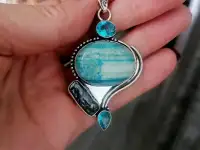Кулон с дендритовым опалом и черным жемчугом, фотография 4