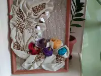 Картина из ткани  Розовый букет. Ручная работа.
