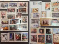 Альбом с марками-310шт: цветы, грибы, живопись, насекомые, птицы, млекопитающие, корабли, посуда