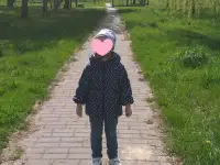 Куртка синяя в горохи с воротником высоким на 2-3года, б.у, фотография 4