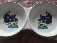 Миска двойная TRIXIE для кошек, с изображением, белая, керамика, 2x0,15 л/диаметр 11 см Trixie., фотография 1