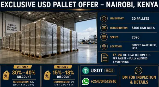 ДАЛЯРЫ ЗША НА ПАЛЕТАХ ДЛЯ ПРОДАЖУ / НАБЫЦЦЯ  НАЙРОБ, КЕНЯ  МЫТНЫ СКЛАД JKIA, фотография 1