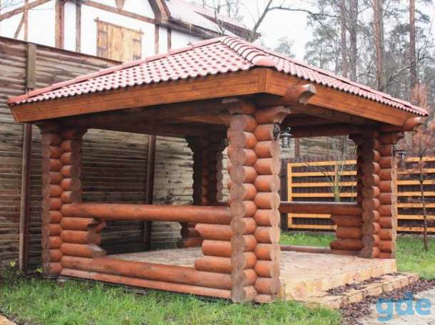 Садовая беседка из оцилиндрованного бревна, фотография 9