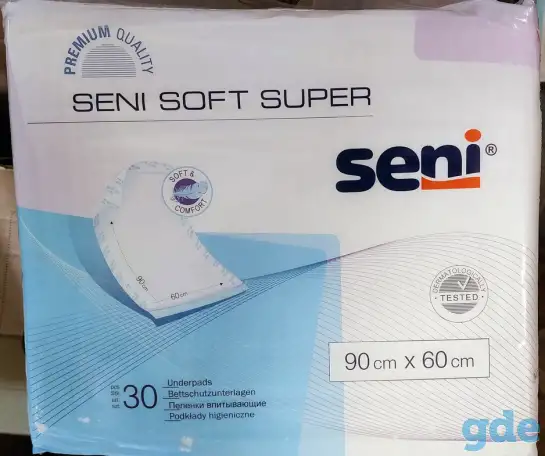 Пелёнки гигиенические впитывающие SENI Super Soft 90х60см 30шт. 4 капли, фотография 1