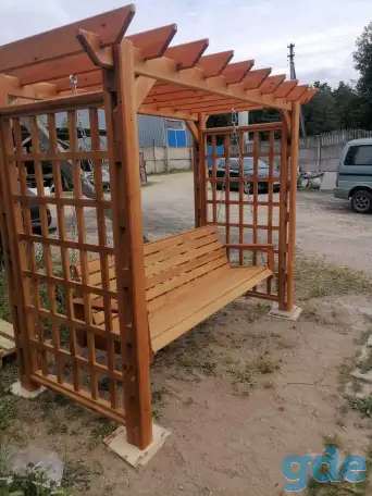 Качели, беседки, скамейки, пергола, кашпо, столы, фотография 1