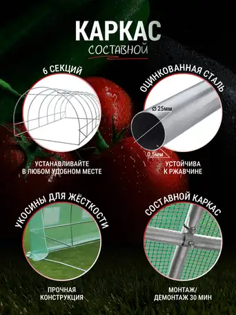Теплица каркасная росток 6 x 3 x 2 метра (ø -, фотография 2