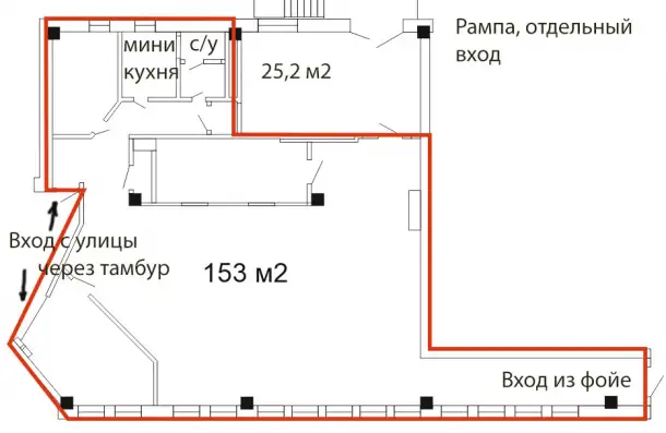 Светлый офис 153 м с open-space  25 м склад. 1 этаж, 3 входа, рядом метро, фотография 7