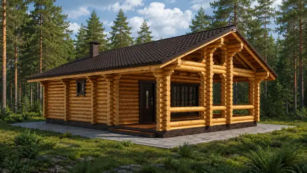 Баня из оцилиндрованного бревна, фотография 1