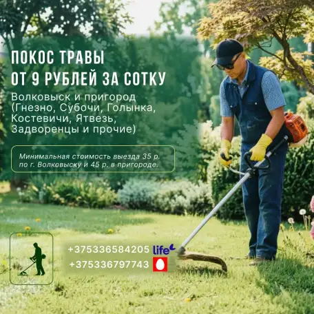 Покос травы/бурьяна/кустов Волковыск и пригород, фотография 1