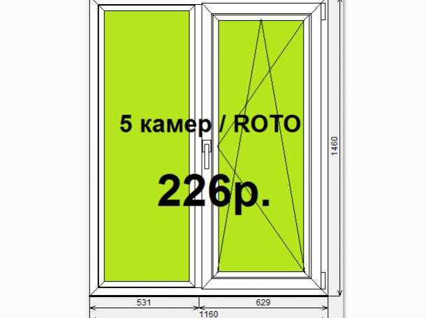 Окно пвх 5 камер / roto ш.1160*в.1460 глухое/поворотно-откидное, фотография 1