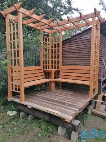 Качели, беседки, скамейки, пергола, кашпо, столы, фотография 5