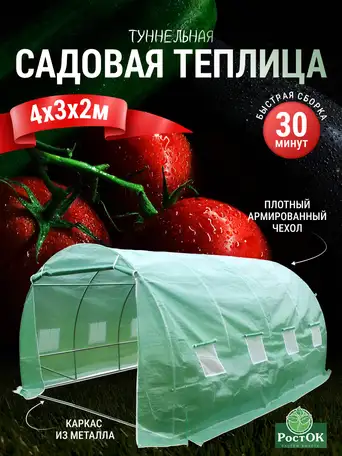 Теплица каркасная росток 4 x 3 x 2 метра, фотография 1