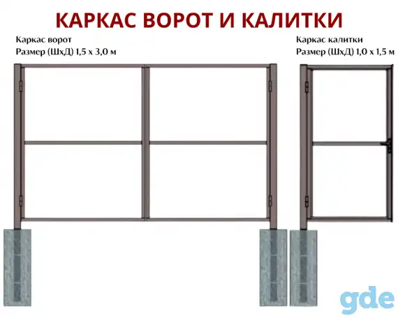 Каркас калитки и ворот распашных из профильной трубы, фотография 1