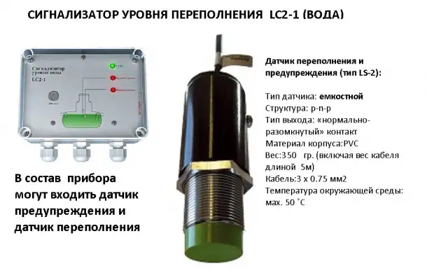 Сигнализатор предельного уровня заполнения резервуаров  с емкостными датчиками LC2-1 вода, фотография 1