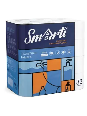 Туалетная бумага smarti 3-ех слойная целлюлоза 32 шт, фотография 1
