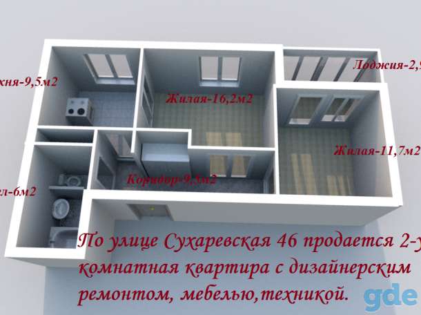 Сухаревская 46, 2-ух комн. квартира с отличным ремонтом, мебелью, техникой, фотография 2