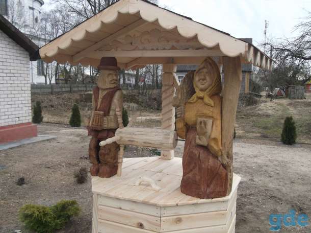 Декоративные скамейки,колодцы со скульптурами из дерева., фотография 2