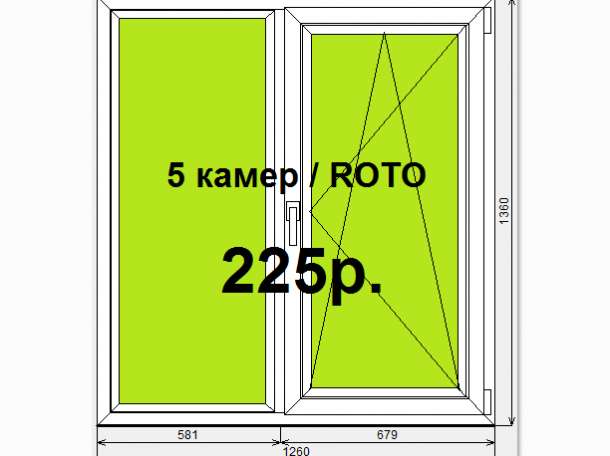 Окно пвх 5 камер / roto ш.1260*в.1360 глухое/поворотно-откидное, фотография 1