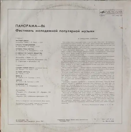 Грампластинка Панорама-86 (1-ый выпуск) (1987), фотография 2