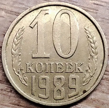 10 копеек 1989 СССР Залипуха, наплывы, борозда, фотография 1
