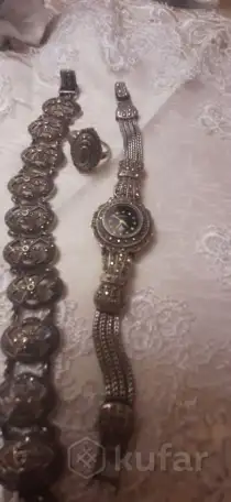 Комплект из серебра 925 пробы. Часы, браслет, кольцо, фотография 1
