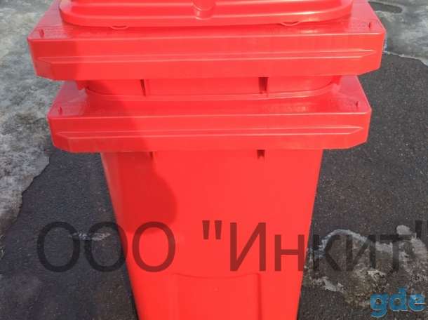Контейнер для мусора на колесах на 120 л. красного цвета, фотография 1