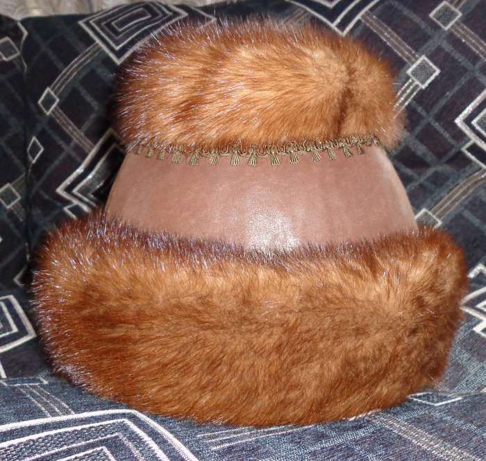 Шапка норковая, комбинированная кожей, фотография 1