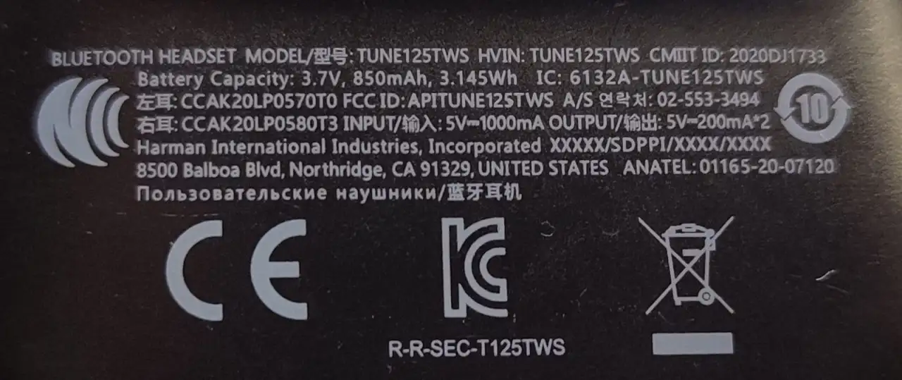 Беспроводные наушники JBL TUNE 125TWS, фотография 5