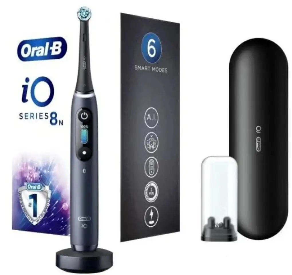 Электрическая зубная щетка oral-b io 8n (черный, 2 насадки), фотография 1