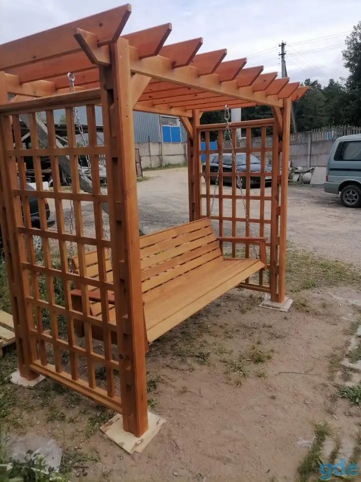 Качели, беседки, скамейки, пергола, кашпо, столы, фотография 1