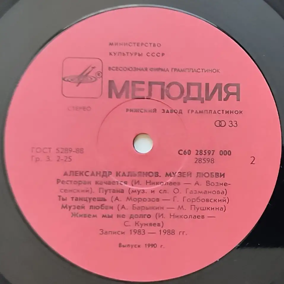 Грампластинка Александр Кальянов - Музей любви 1990, фотография 6