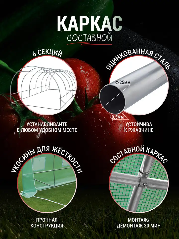 Теплица каркасная росток 6 x 3 x 2 метра (ø -, фотография 2