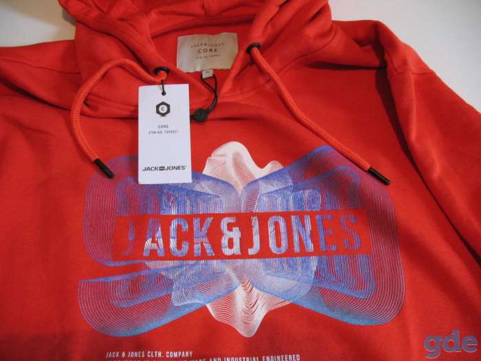 Стильный  худи бренд  Jack & Jones красного цвета с принтами, фотография 5