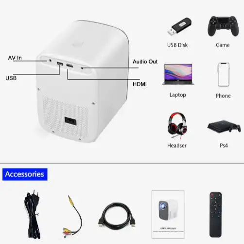 Проектор светодиодный Everycom L8A с экраном 100 домашний кинотеатр диафильм, фотография 2