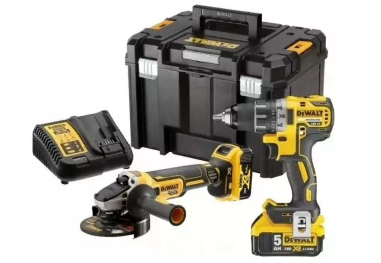 Набор аккумуляторного инструмента dewalt dck2020p2t (шуруповерт, ушм, кейс), фотография 1