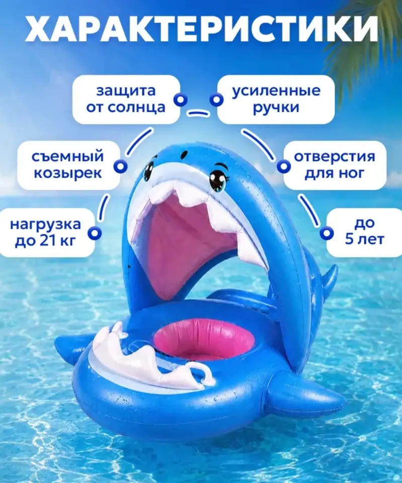Круг надувной детский 1-5 лет с навесом от солнца, фотография 6