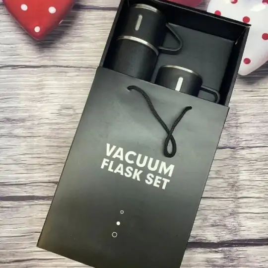 Подарочный набор термос с тремя кружками Vacuum set с вакуумной изоляцией 500 мл., фотография 4