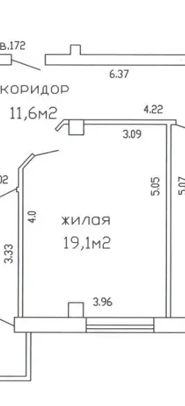 Продается доля выделенная комната 19,1м2 в двухкомнатной квартире, фотография 2