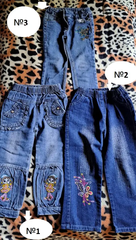 Джинсы синие на девочку 3-4лет 98-104см, б.у-3шт, фотография 1