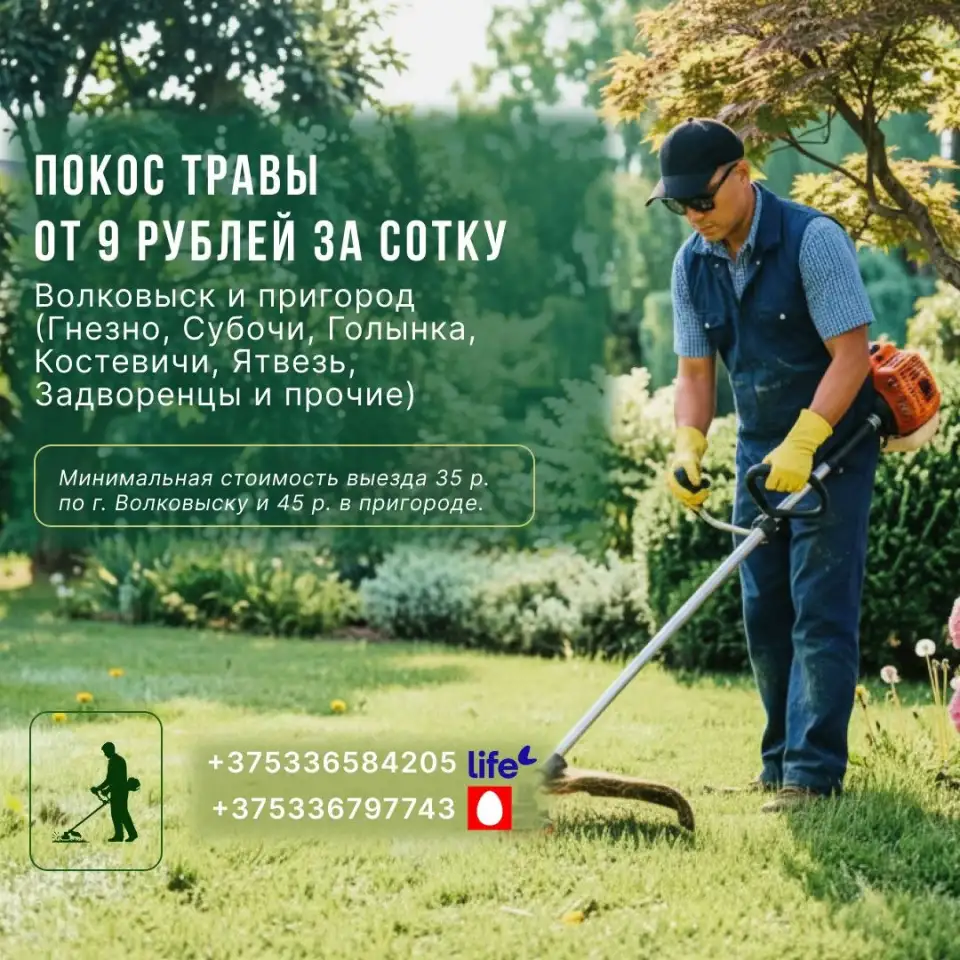 Покос травы/бурьяна/кустов Волковыск и пригород, фотография 1
