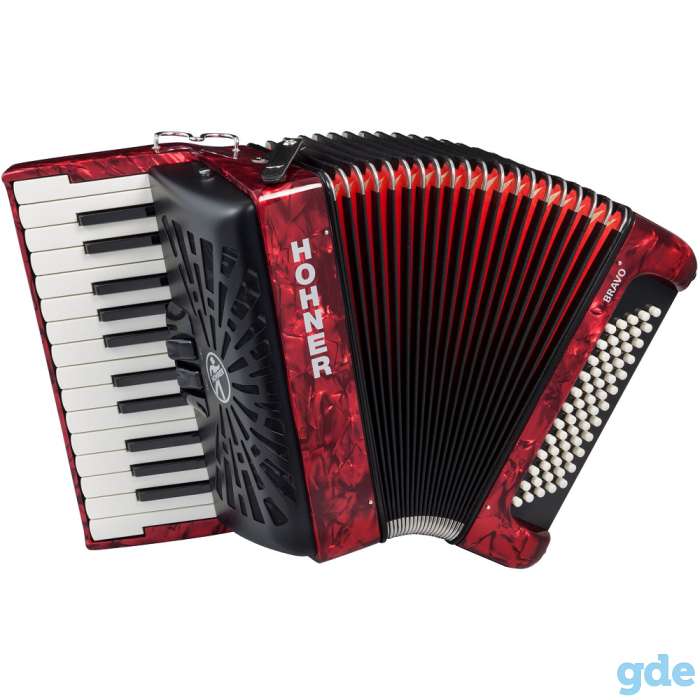 Hohner Bravo II 60 Silent Key Accordion, Red, фотография 1