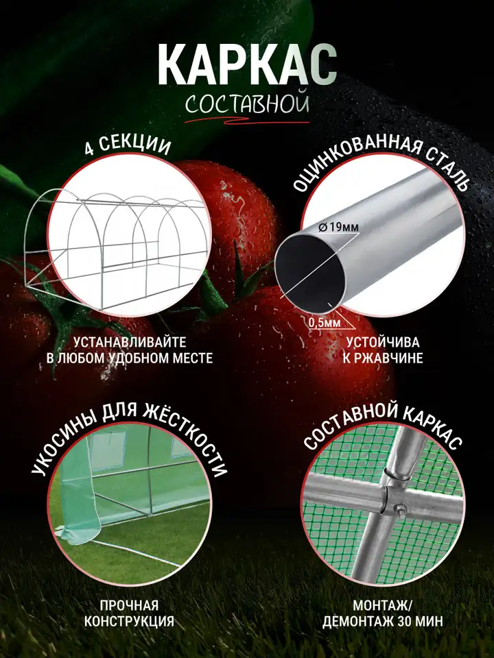 Теплица каркасная росток 4 x 3 x 2 метра, фотография 4