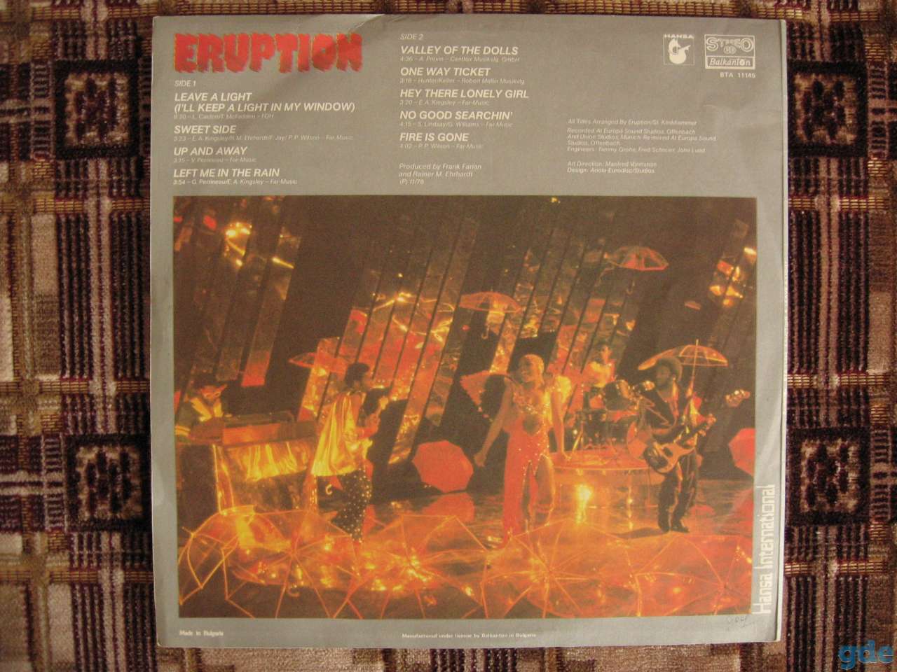 Виниловая пластинка ERUPTION Leave A Light 1979 год, фотография 6