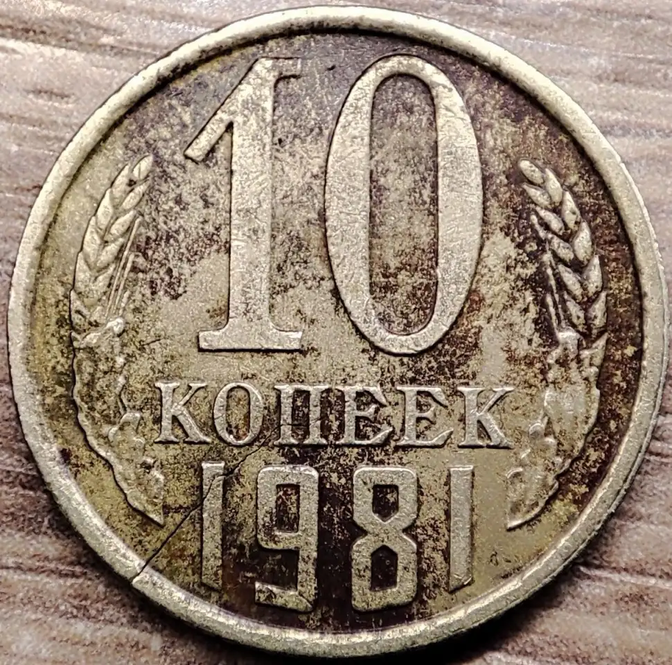10 копеек 1981 СССР Сквозная трещина, фотография 1