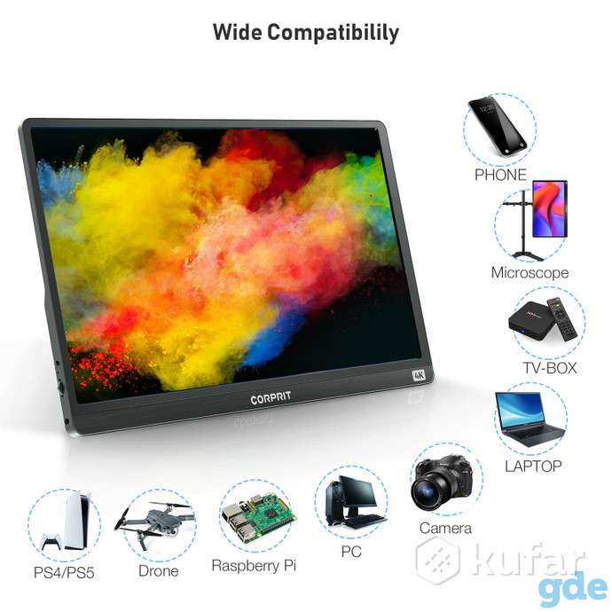Портативный монитор Corprit 15,6'' 4K UHD Состояние новое, фотография 3