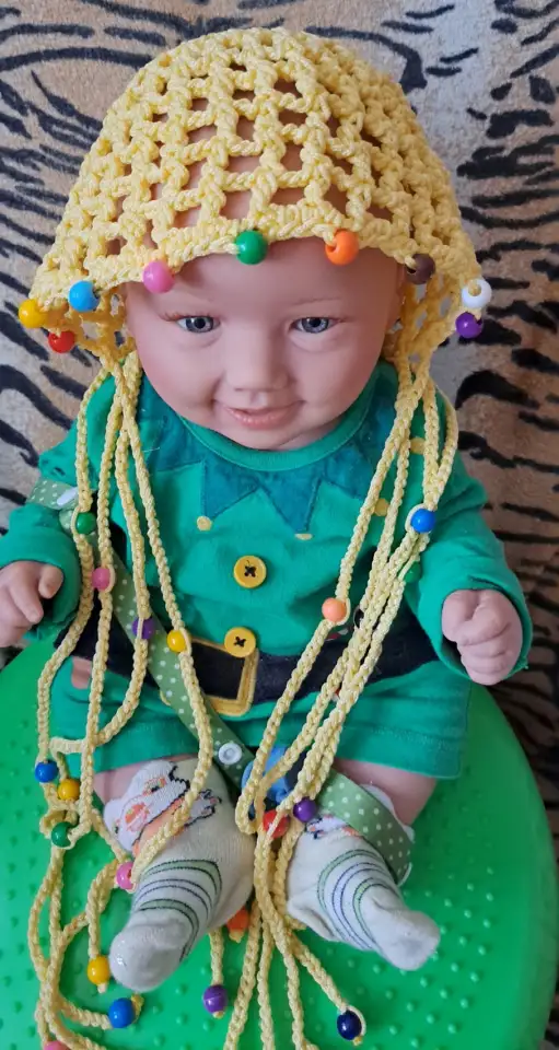 Панамка вязанная с косичками на 4-5лет р.50-54, жёлтая, как новая, фотография 1