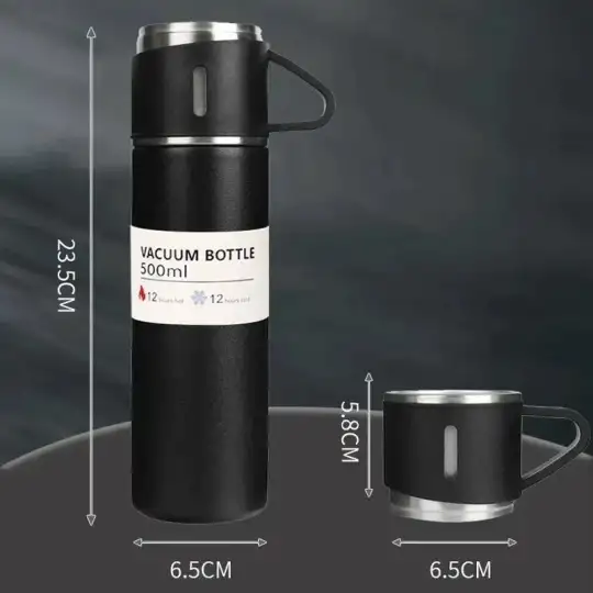 Подарочный набор термос с тремя кружками Vacuum set с вакуумной изоляцией 500 мл., фотография 2